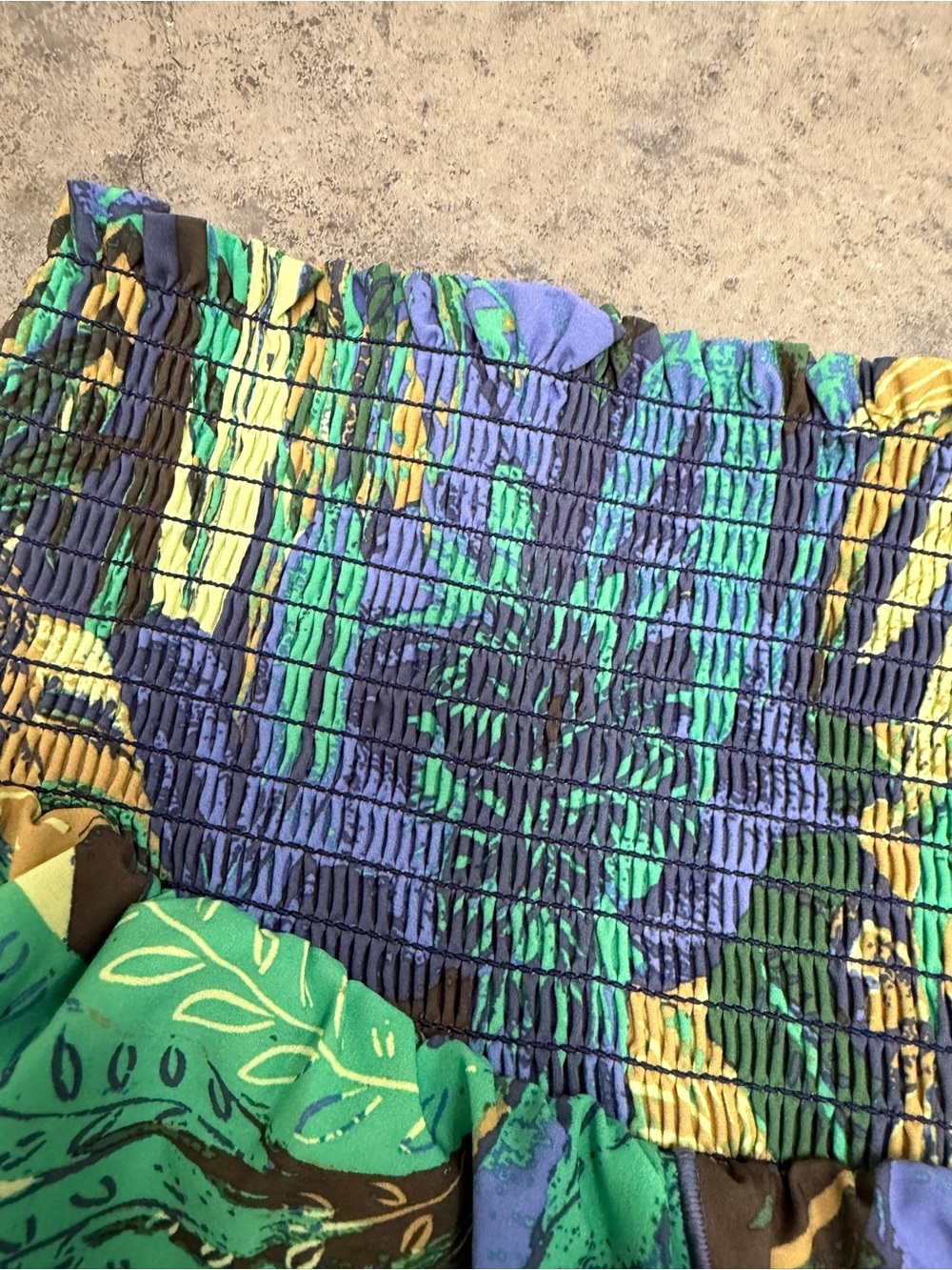 aerie offline Tropical Floral Smocked Waist Shorts - Green, Blue & Yellow - Picture 2 of 6